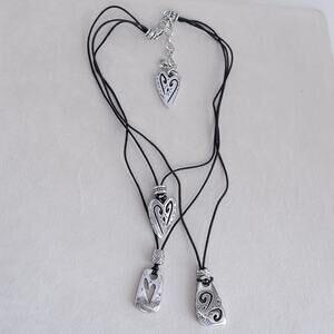 Brighton Brazilian Heart Layered Necklace Three Strand Black Cord Retired 18"